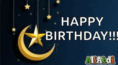 Crescent Moon With Star Saying Happy Birthday GIF