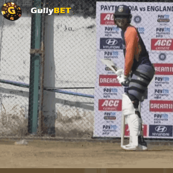 Cricket Player In Front Of Gullybet Wall GIF