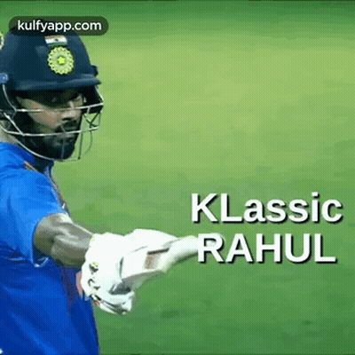 Cricket Player In Helmet And Gloves With Klassic Rahul GIF