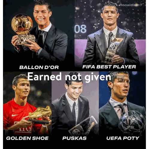 Cristiano Ronaldo Holding Trophies Earned Not Given Sticker