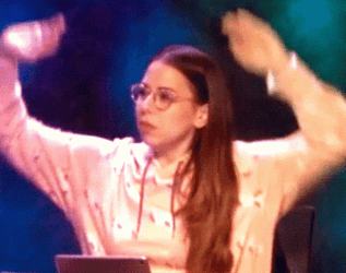 Critical Role Laura Bailey Arms Up Bouncing GIF