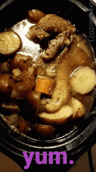 Crock Pot With Potatoes And Meat GIF