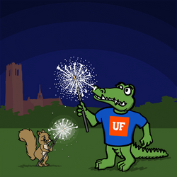Crocodile And Squirrel Holding Sparklers GIF