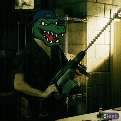 Crocodile Head Man Holding Hammer GIF
