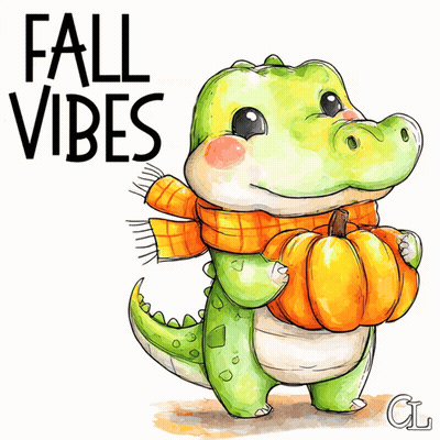 Crocodile In Scarf Holding Pumpkin Fall Vibes GIF