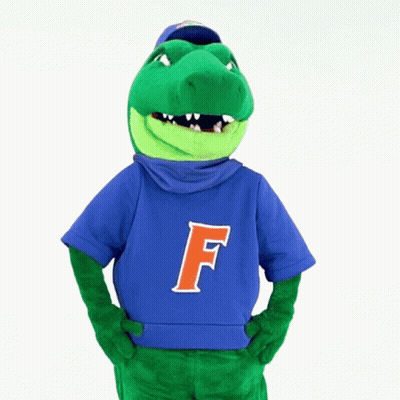 Crocodile Mascot In Blue Shirt With F GIF