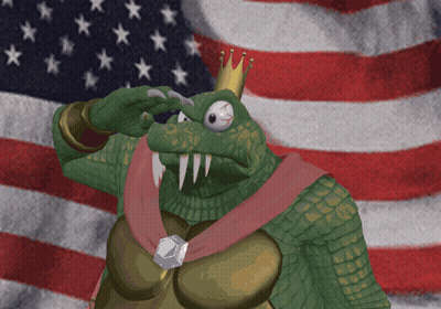 Crocodile With Crown Salutes American Flag GIF