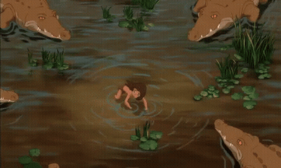 Crocodiles Surrounding Man In Swamp GIF
