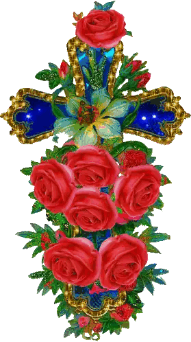 Cross Decorated With Red Roses Sticker