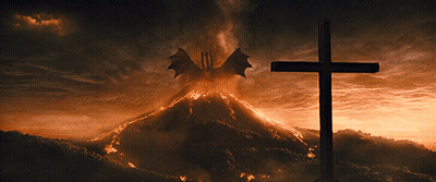 Cross In Front Of Volcano And Dragon GIF