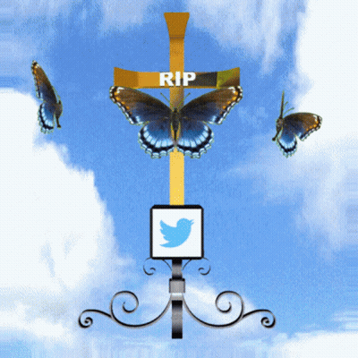 Cross With Butterfly And Twitter Logo GIF