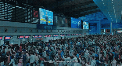 Crowd At Airport Saying City Will Become Sea Of Death GIF