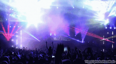 Crowd At Concert Trippy Lights And Rave Music GIF