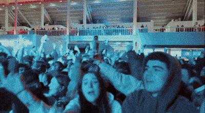 Crowd At Concert With Champions Sign GIF