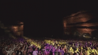 Crowd At Concert With Purple And Yellow Lights GIF