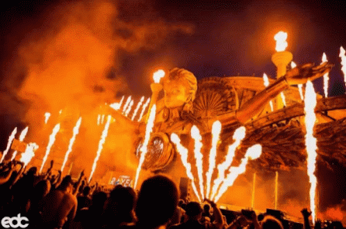 Crowd At EDC Event With Statue Of Liberty GIF