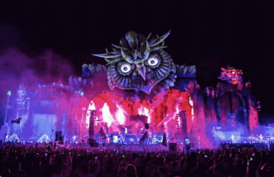 Crowd At Music Festival With Giant Owl GIF
