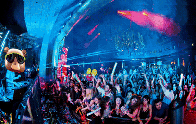 Crowd At Nightclub With Teddy Bear Sunglasses GIF