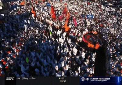 Crowd Gathered In Front Of ESPN Sign GIF