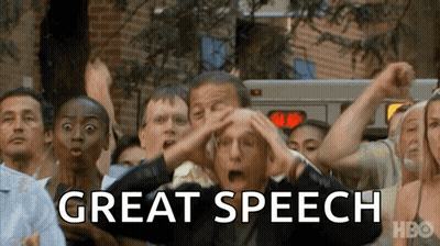 Crowd Hands On Heads Saying Great Speech GIF