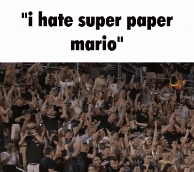 Crowd Hands Up Saying I Hate Super Paper Mario GIF