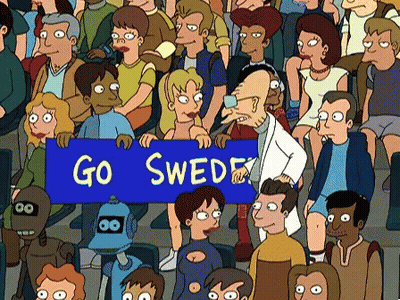 Crowd Holding Blue Banner Saying Go Sweden GIF