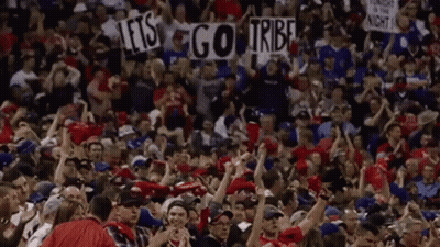 Crowd Holding Let's Go Tribe Signs In Stadium GIF