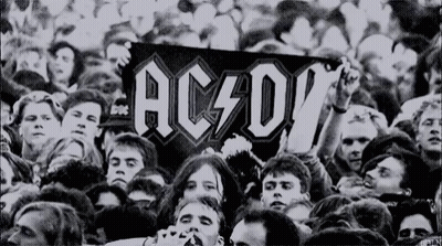 Crowd Holding Sign Saying AC D GIF