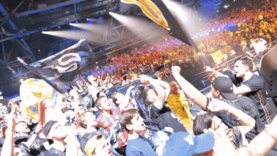 Crowd Holding Up Flags With Letter S GIF