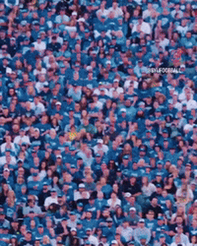 Crowd In Blue Hats At Stadium GIF