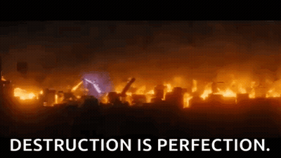 Crowd In Front Of Burning Building Saying Destruction Is Perfection GIF