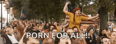 Crowd In Park With Porn For All GIF