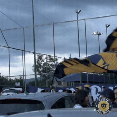 Crowd In Parking Lot With Goodya Universidad Banner GIF