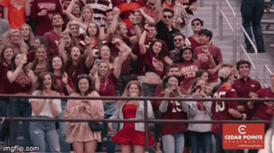 Crowd In Stadium With Cedar Pointe Advertisement GIF