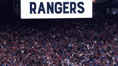 Crowd In Stadium With Rangers Sign GIF
