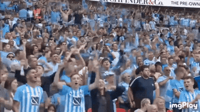 Crowd In Stadium With Sign Saying The Pre-Owned GIF