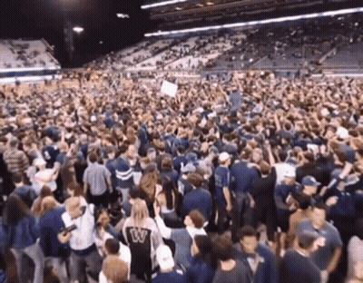 Crowd In Stadium With Woman Wearing W On Back GIF