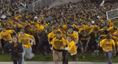 Crowd In Yellow Shirts Cheering Running On Field GIF
