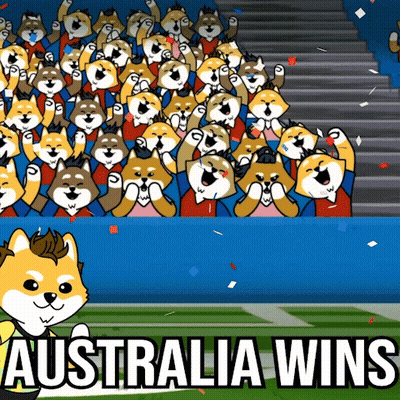 Crowd Of Shiba Inu Dogs Cheering Australia Wins GIF