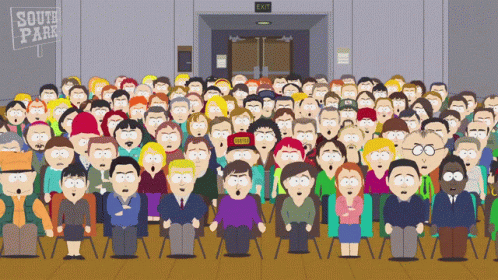 Crowd Sitting In Front Of South Park Sign GIF