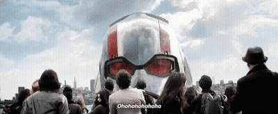 Crowd Standing In Front Of Giant Ant-Man Helmet GIF