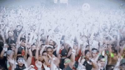 Crowd Standing With Arms In Air GIF