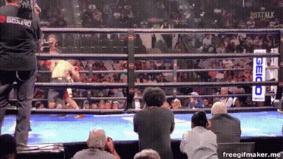 Crowd Watching Boxing Match With Geico Sign GIF