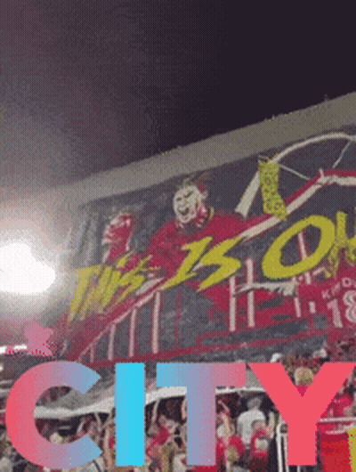 Crowd Watching Soccer Game With City Sign GIF