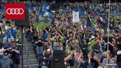 Crowd Watching Soccer Game With Fox Deportes Logo GIF