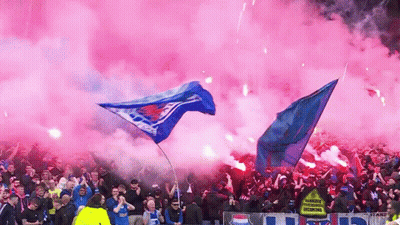 Crowd Watching Soccer Game With Smoke And Stand Sign GIF