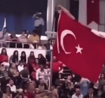Crowd Watching Turkey Flag Flown GIF