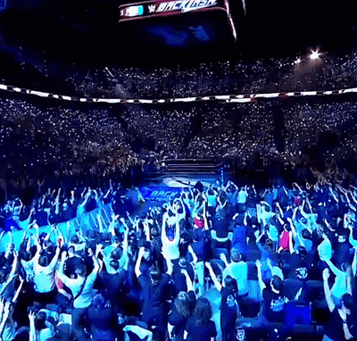 Crowd Watching Wrestler Under Blitzkrieg Sign GIF