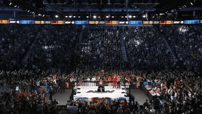 Crowd Watching Wrestling Match In AEW Stadium GIF