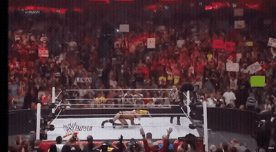 Crowd Watching Wrestling Match With RAW On Ring GIF